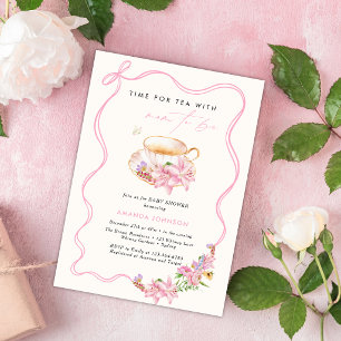 Invitation Ruban rose Moment du thé Future maman baby shower