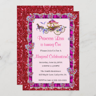 Invitation Ruban rose Parties scintillant rouge Royal Princes