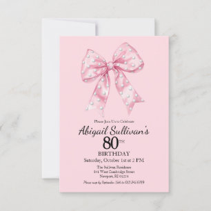 Invitation Ruban rose pour 80e anniversaire avec pois golf