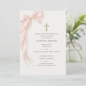 Invitation Ruban rose pour baptême  (Debout devant)