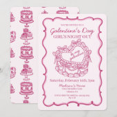 Invitation Ruban Rose Rétro Cœur Coquette Gâteau Galentine (Devant / Derrière)