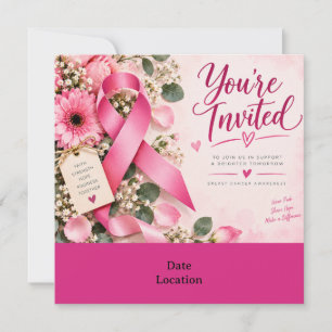Invitation Ruban Rose Ruban Rose Cancer du Sein Floral