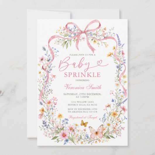 Invitation Ruban rose sauvage bébé sprinkle (Devant)