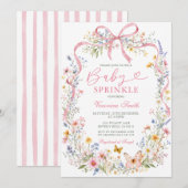 Invitation Ruban rose sauvage bébé sprinkle (Devant / Derrière)