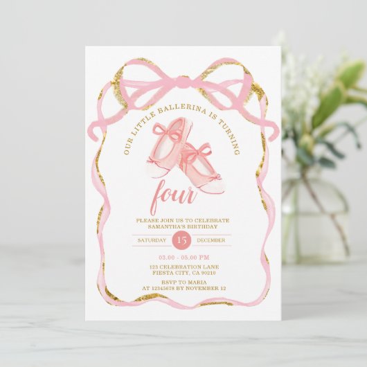 Invitation Ruban rose Tutu Ballerina (Debout devant)