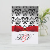 INVITATION RUBAN ROUGE ARGENT NOIR DAMAS MONOGRAMME (Debout devant)
