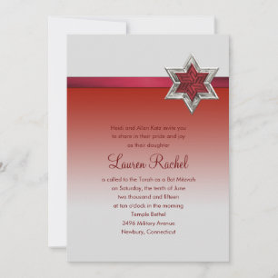 Invitation Ruban rouge bat mitzvah et étoile