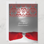 INVITATION RUBAN ROUGE BLANC DAMAS GEMME MONOGRAMME (Dos)
