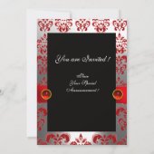 Invitation RUBAN ROUGE BLANC & MONOGRAMME EN DAMAS NOIR Ruby (Dos)