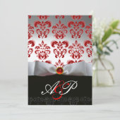 Invitation RUBAN ROUGE BLANC & MONOGRAMME EN DAMAS NOIR Ruby (Debout devant)