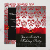 Invitation RUBAN ROUGE BLANC NOIR DAMAS FÊTE DE FÊTES Rubis (Devant / Derrière)