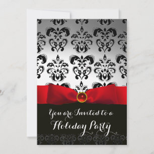 Invitation RUBAN ROUGE BLANC NOIR DAMASK FÊTE DE NOËL Ruby