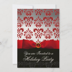 Invitation RUBAN ROUGE BLANC NOIR DAMASK FÊTE Ruby