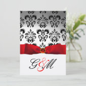 INVITATION RUBAN ROUGE BLANC NOIR DAMASSÉ MONOGRAMME (Debout devant)