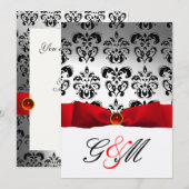 INVITATION RUBAN ROUGE BLANC NOIR DAMASSÉ MONOGRAMME (Devant / Derrière)