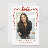 Invitation Ruban rouge branché 4 PHOTO Fête de graduation (Devant)
