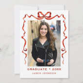 Invitation Ruban rouge branché 4 PHOTO Fête de graduation (Devant)