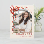 Invitation Ruban rouge branché 4 PHOTO Fête de graduation (Debout devant)