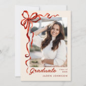 Invitation Ruban rouge branché 5 PHOTO de la fête de graduati (Devant)