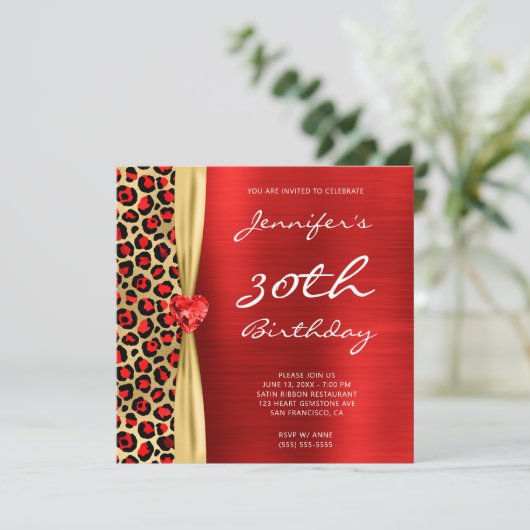 Invitation Ruban rouge léopard Gem Gem 30e anniversaire (Debout devant)