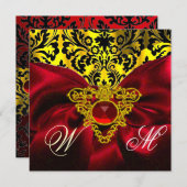 INVITATION RUBAN ROUGE OR CŒUR CELTIQUE MONOGRAMME DAMASSÉ (Devant / Derrière)