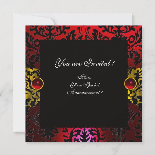 INVITATION RUBAN ROUGE OR JAUNE NOIR DAMAS MONOGRAMME (Dos)