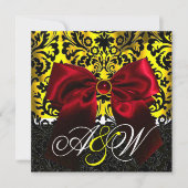 INVITATION RUBAN ROUGE OR JAUNE NOIR DAMAS MONOGRAMME (Devant)