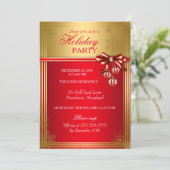 Invitation Ruban Rouge Or Noël Fêtes (Debout devant)