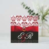 INVITATION RUBAN ROUGE RUBIS BLANC NOIR  DAMAS MONOGRAMME (Debout devant)