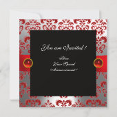 INVITATION RUBAN ROUGE RUBIS BLANC NOIR DAMAS MONOGRAMME (Dos)