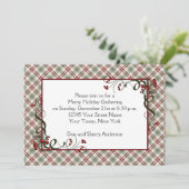 Invitation Ruban rouge vert Plaid Holly Berries (Debout devant)
