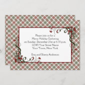 Invitation Ruban rouge vert Plaid Holly Berries (Devant / Derrière)