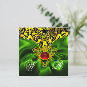 INVITATION RUBAN ROUGE VERT RUBAN OR CŒUR CELTIQUE DAMAS MONO (Debout devant)