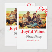 Invitation Ruban rouge vibes joyeuses ajouter nom de famille (Devant / Derrière)