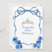 Invitation Ruban Royal Blue Floral Bow Silver Mis Quince (Dos)