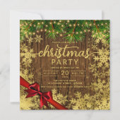 Invitation Ruban Rustique Gold Snow & Pine Lights Company Xma (Devant)