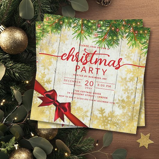 Invitation Ruban Rustique Gold Snow & Pine Lights Company Xma