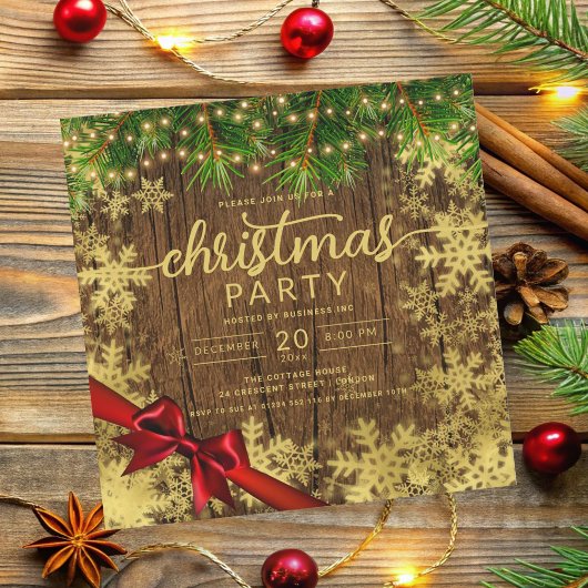 Invitation Ruban Rustique Gold Snow & Pine Lights Company Xma