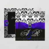 INVITATION RUBAN SAPPHIR BLANC NOIR  DAMAS MONOGRAMME (Devant / Derrière)