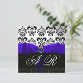 INVITATION RUBAN SAPPHIR BLANC NOIR  DAMAS MONOGRAMME (Debout devant)
