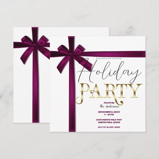 Invitation Ruban Satiné en Forme de Nœud pour Vin Noël Fête d (Devant / Derrière)