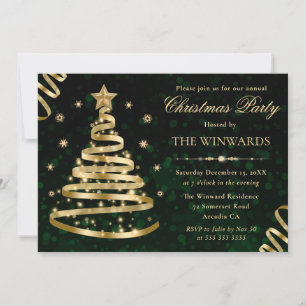 Invitation Ruban scintillant doré élégant arbre de Noël fête