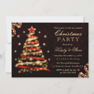 Invitation Ruban scintillant rouge et or Arbre de Noël Fête d
