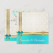 Invitation Ruban Turquoise et or avec damas blanc (Devant / Derrière)