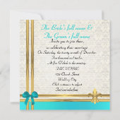 Invitation Ruban Turquoise et or avec damas blanc (Dos)