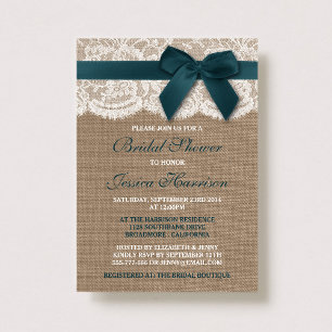 Invitation Ruban turquoise Sur Burlap & Fête des mariées Dent