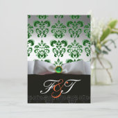 Invitation RUBAN VERT BLANC & DAMAS NOIR MONOGRAMME Orange (Debout devant)