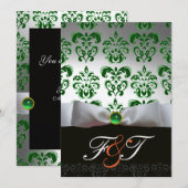 Invitation RUBAN VERT BLANC & DAMAS NOIR MONOGRAMME Orange (Devant / Derrière)
