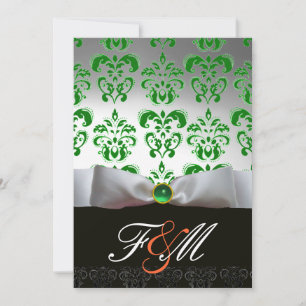 Invitation RUBAN VERT BLANC & DAMAS NOIR MONOGRAMME Orange