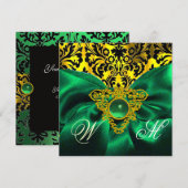 INVITATION RUBAN VERT CŒUR CELTIQUE OR MONOGRAMME DAMASSÉ (Devant / Derrière)